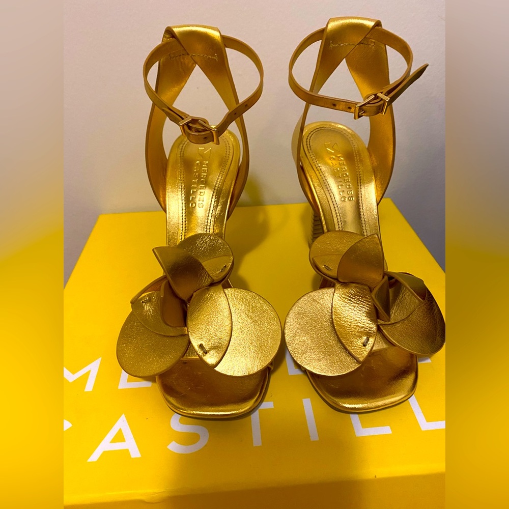 Mercedes Castillo Gold High Heel Sandal Size 5 M Gem